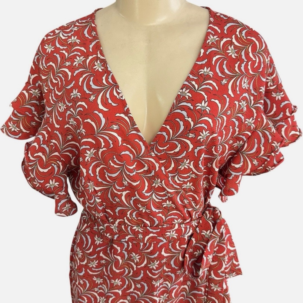 Max Studio Ruffle Crepe High/Low Wrap Midi Dress - Picture 4 of 15
